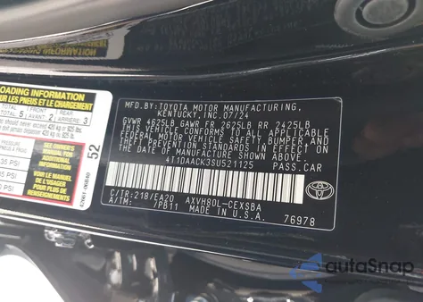 2025 Toyota Camry Se z USA, uszkodzony, nr VIN 4T1DAACK3SU521125